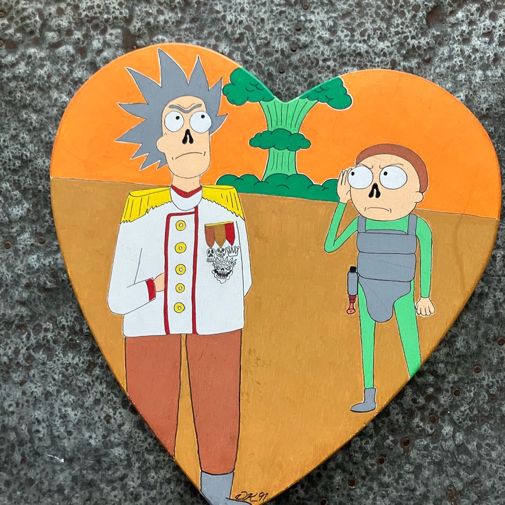 Rick and Morty Revolution        Heart-Shaped Cartoon Art Piece